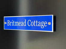 Blue Aluminium House Sign with Silver Lettering in Various Sizes