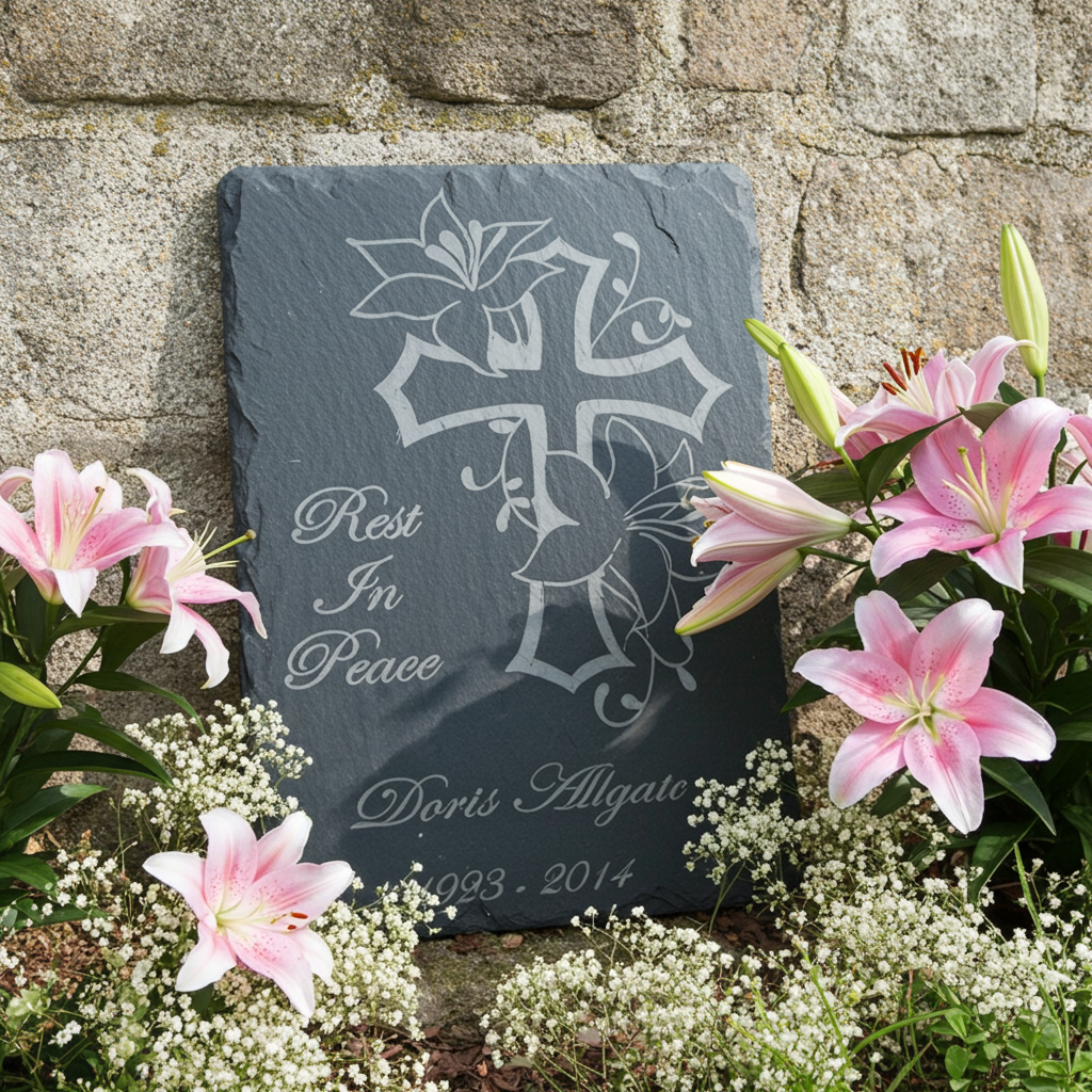 Personalised memorial poem plaque in portrait natural slate, ideal for longer poems, verses and messages. Custom grave marker or remembrance plaque for a loved one.