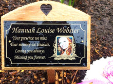 Oak wooden grave marker, cremation plot marker with plaque