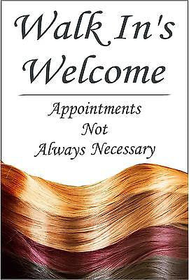 Hair & Beauty Salon SIGN, Walk In's Welcome - Appointments Not Always Necessary
