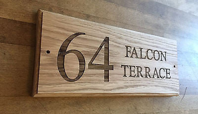 35cm x 14cm Natural Oak House Door or Gate Sign ANY MESSAGE - ANY NAME Approx inches 14