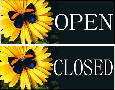 Open and Closed Sign Black & Yellow Flower Butterfly florist pretty Door Sign