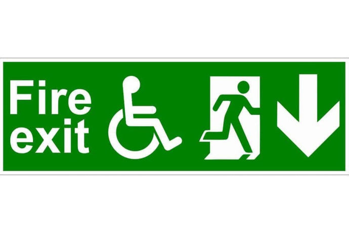 Fire Exit Arrow Down Disabled Sign - Health & Safety Signs High Quality Interior & Exterior