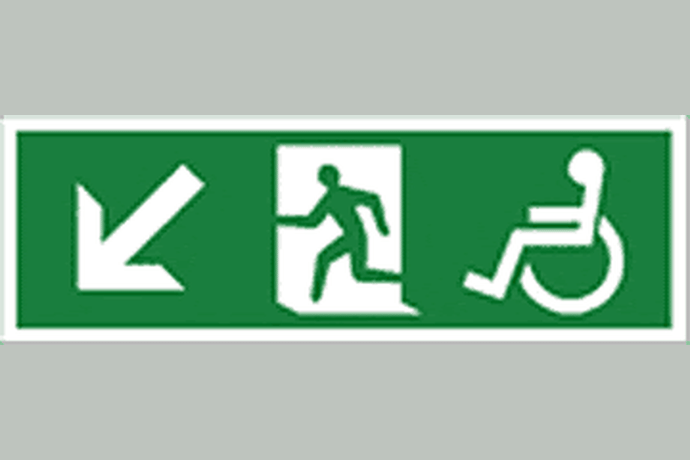 Fire Exit Arrow Down Left Disabled Sign - Health & Safety Signs High Quality Interior & Exterior