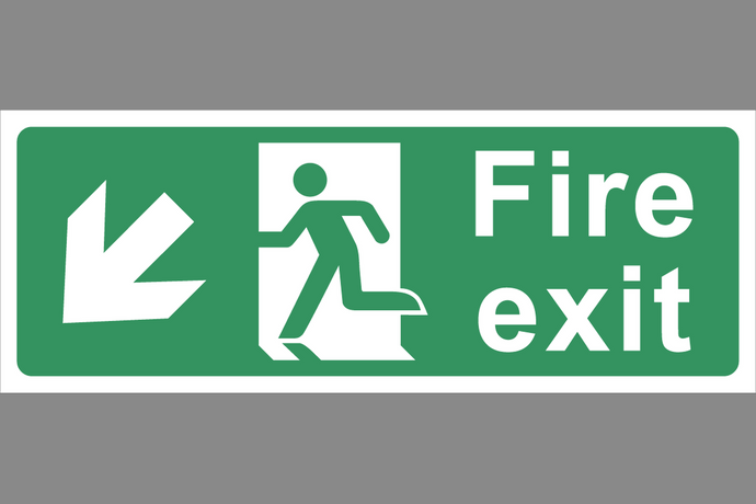 Fire Exit Arrow Down Left Sign - Health & Safety Signs High Quality Interior & Exterior