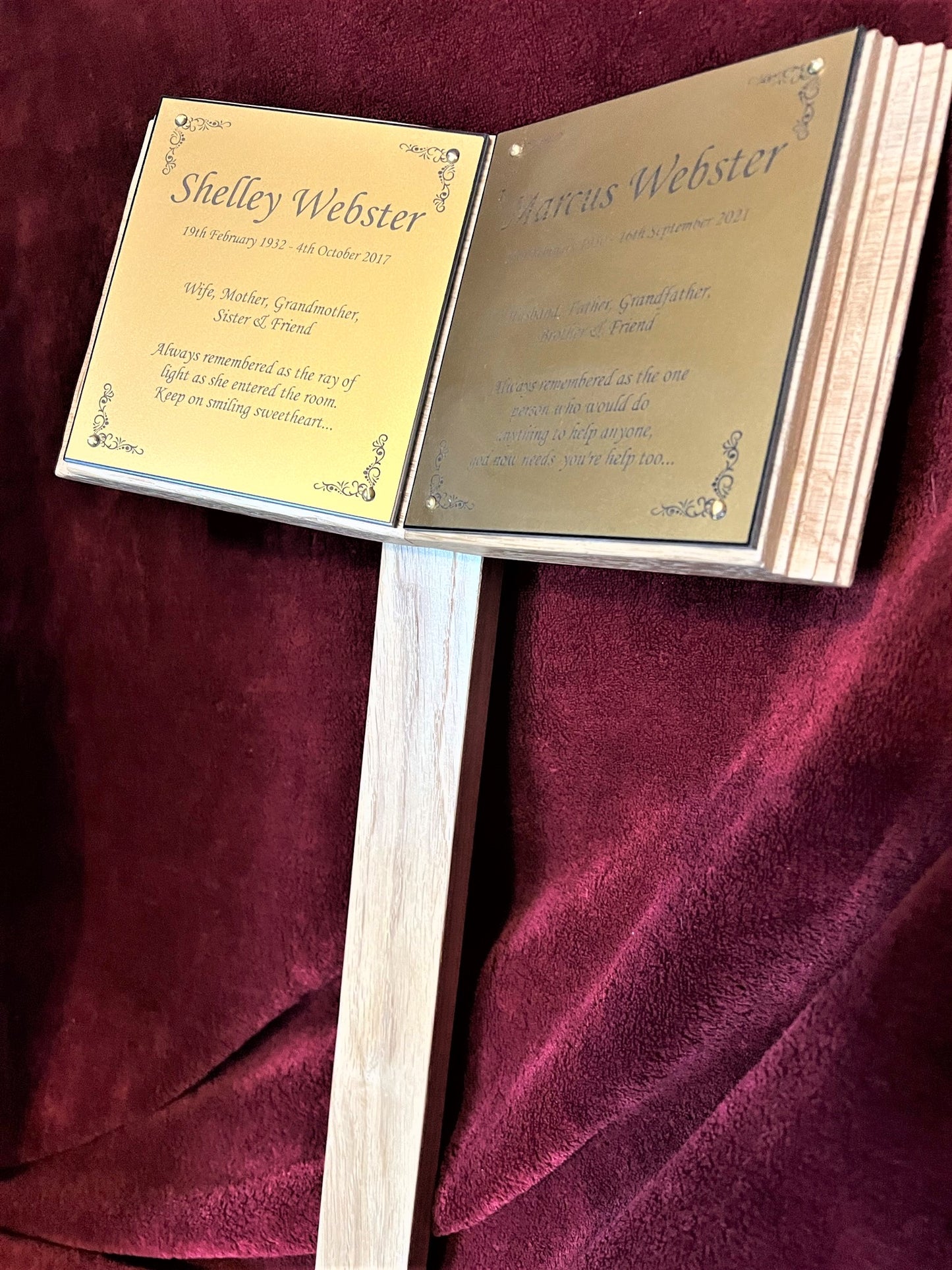 Cemetery Book. Oak Marker for Grave. With Optional Photo