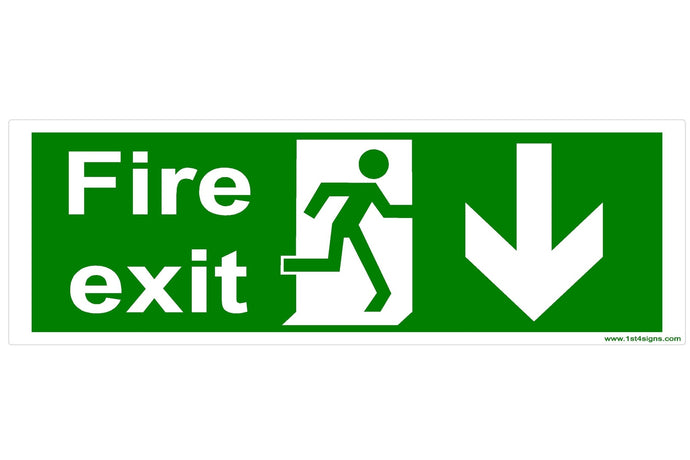 Fire Exit Arrow Down Sign - Health & Safety Signs High Quality Interior & Exterior