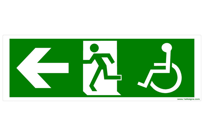 Fire Exit Arrow Left Disabled Sign - Health & Safety Signs High Quality Interior & Exterior