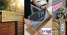 Collage of various house signs with different designs and text.