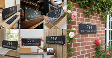 Collage of house signs with the text '714 Falcon Mews' in various settings.