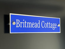 Blue Aluminium House Sign with Silver Lettering in Various Sizes