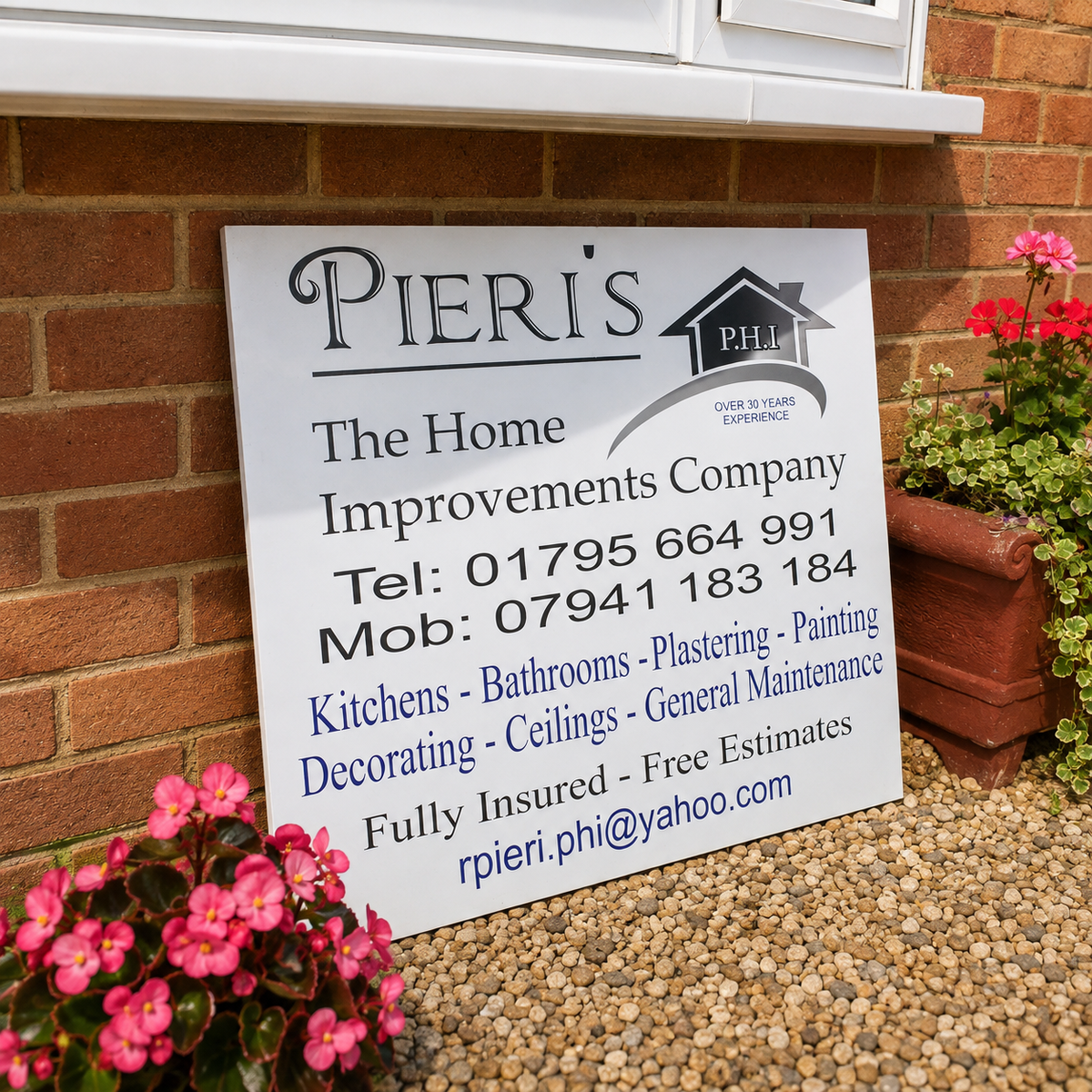 Custom 800mm x 600mm tradesman board for builders, contractors and trades. Full-colour aluminium composite sign with free design service.