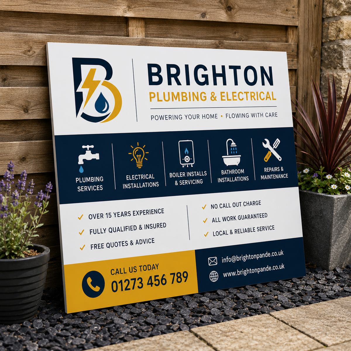 Custom 800mm x 600mm tradesman board for builders, contractors and trades. Full-colour aluminium composite sign with free design service.