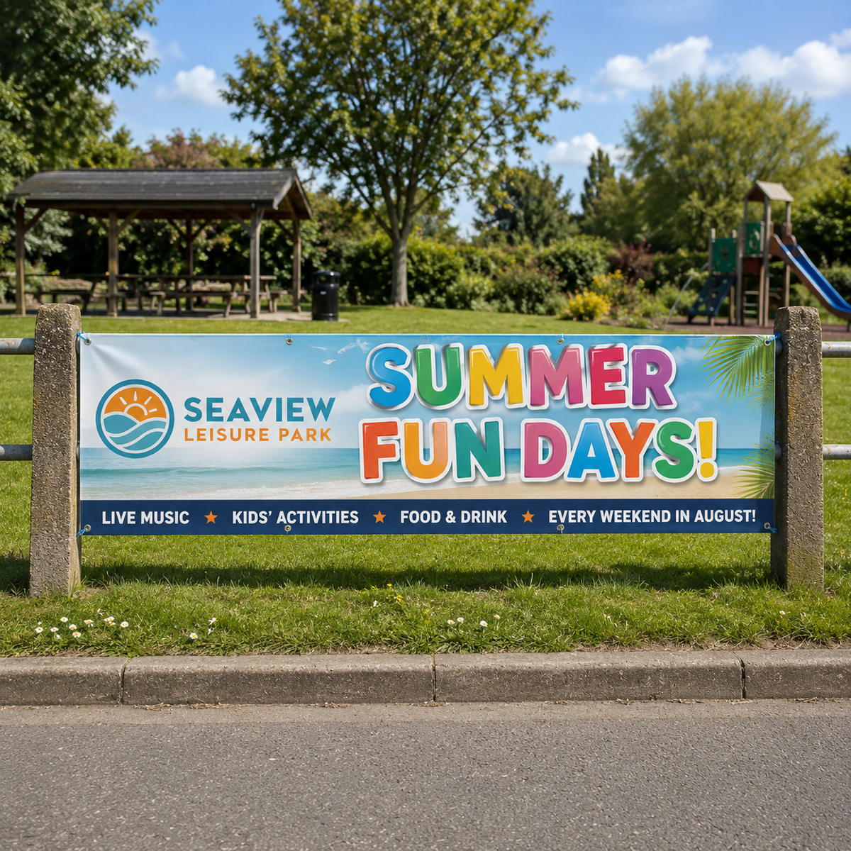 Custom vinyl banners printed in full colour on durable outdoor PVC. Personalised business, event & advertising banners, hemmed and eyeletted with UK delivery.