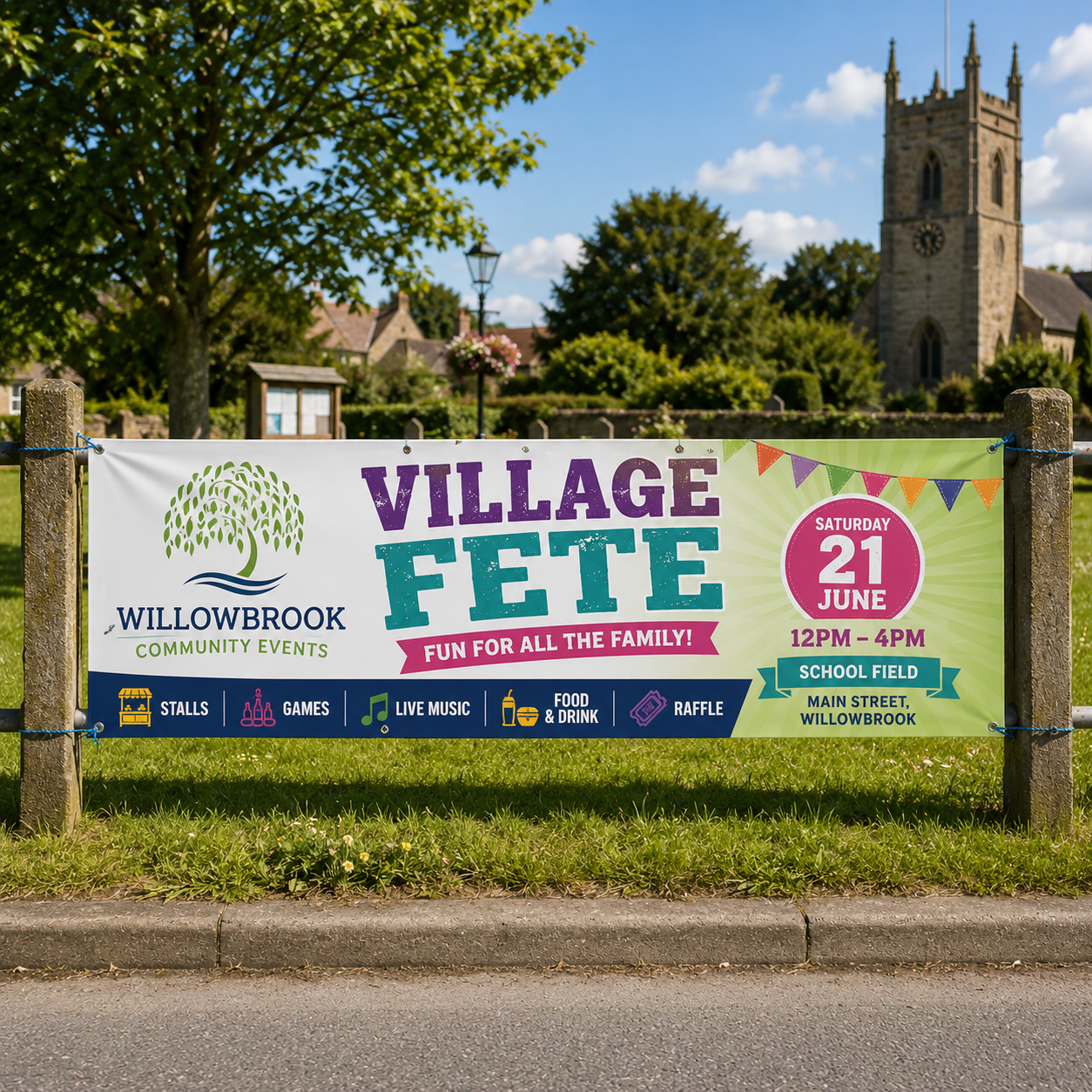 Custom vinyl banners printed in full colour on durable outdoor PVC. Personalised business, event & advertising banners, hemmed and eyeletted with UK delivery.