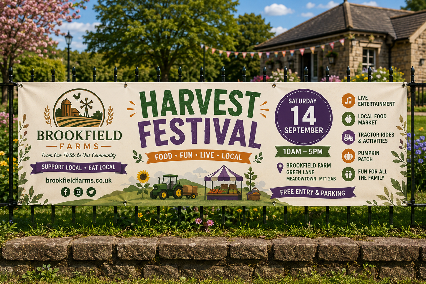 Custom vinyl banners printed in full colour on durable outdoor PVC. Personalised business, event & advertising banners, hemmed and eyeletted with UK delivery.