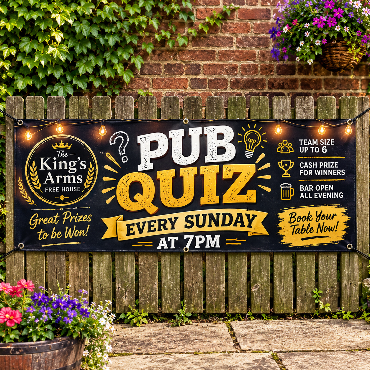 Custom vinyl banners printed in full colour on durable outdoor PVC. Personalised business, event & advertising banners, hemmed and eyeletted with UK delivery.