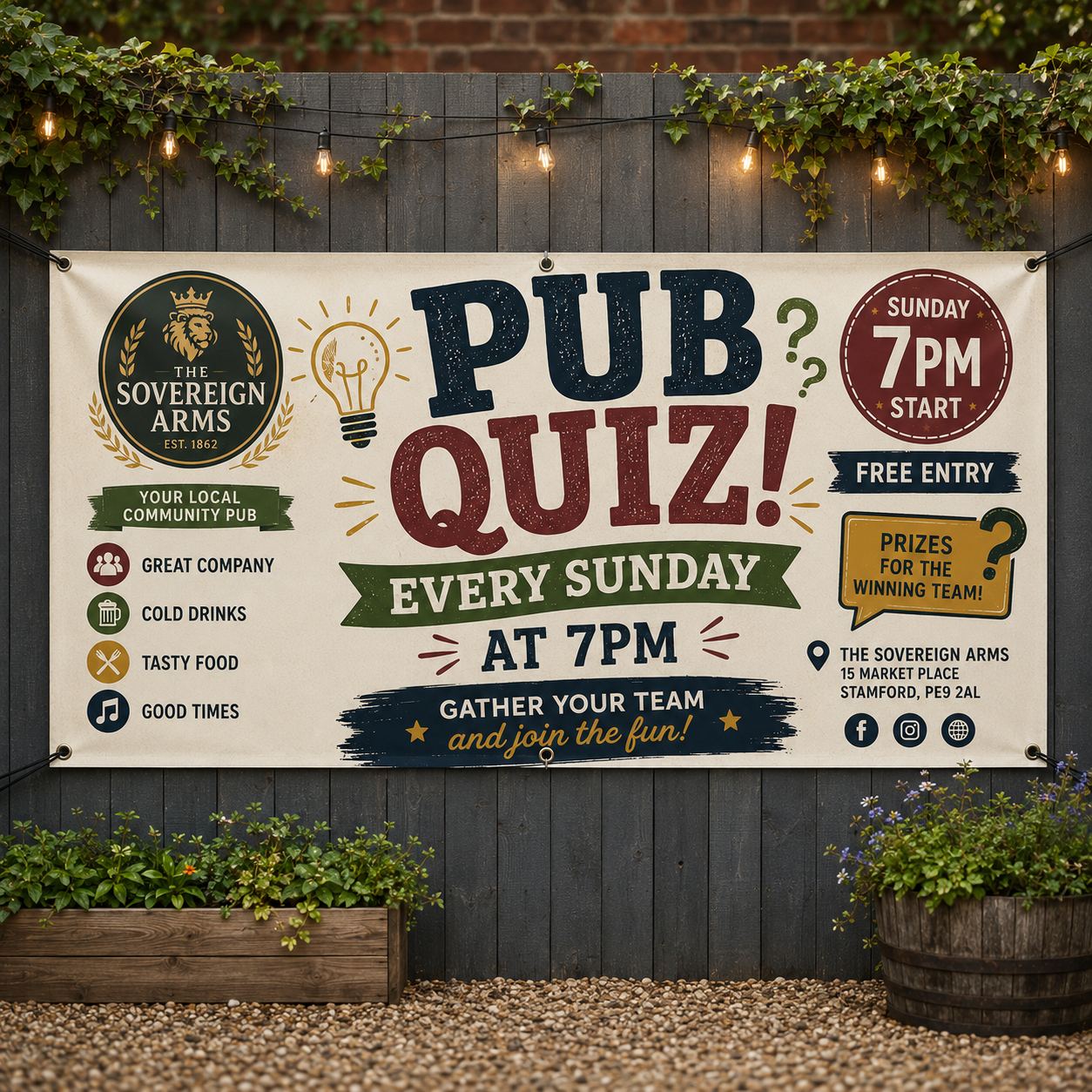 Create a professional personalised vinyl banner for your business, event, promotion or advertising campaign. Printed in full colour on durable outdoor PVC banner material