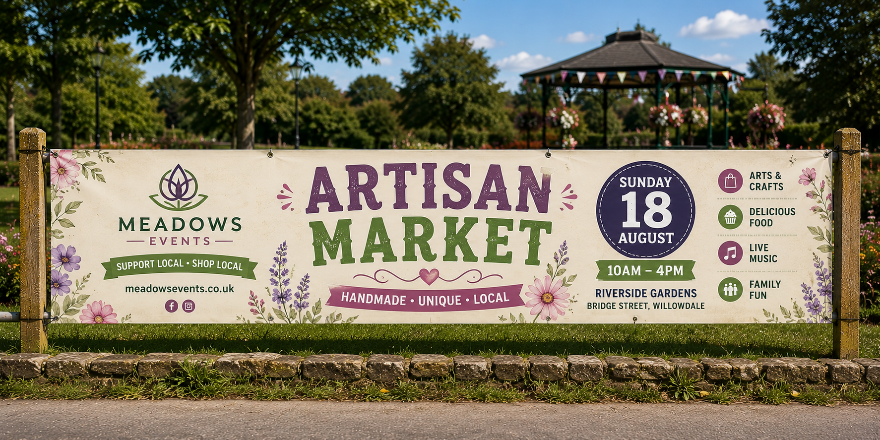 Custom vinyl banners printed in full colour on durable outdoor PVC. Personalised business, event & advertising banners, hemmed and eyeletted with UK delivery.