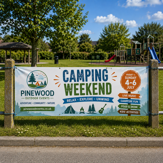 Create a professional personalised vinyl banner for your business, event, promotion or advertising campaign. Printed in full colour on durable outdoor PVC banner material
