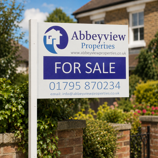 Professional 800mm x 600mm double-sided estate agent property boards, custom printed with your agency branding, logo, contact details and property information