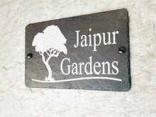 Personalised house sign in slate with a tree picture