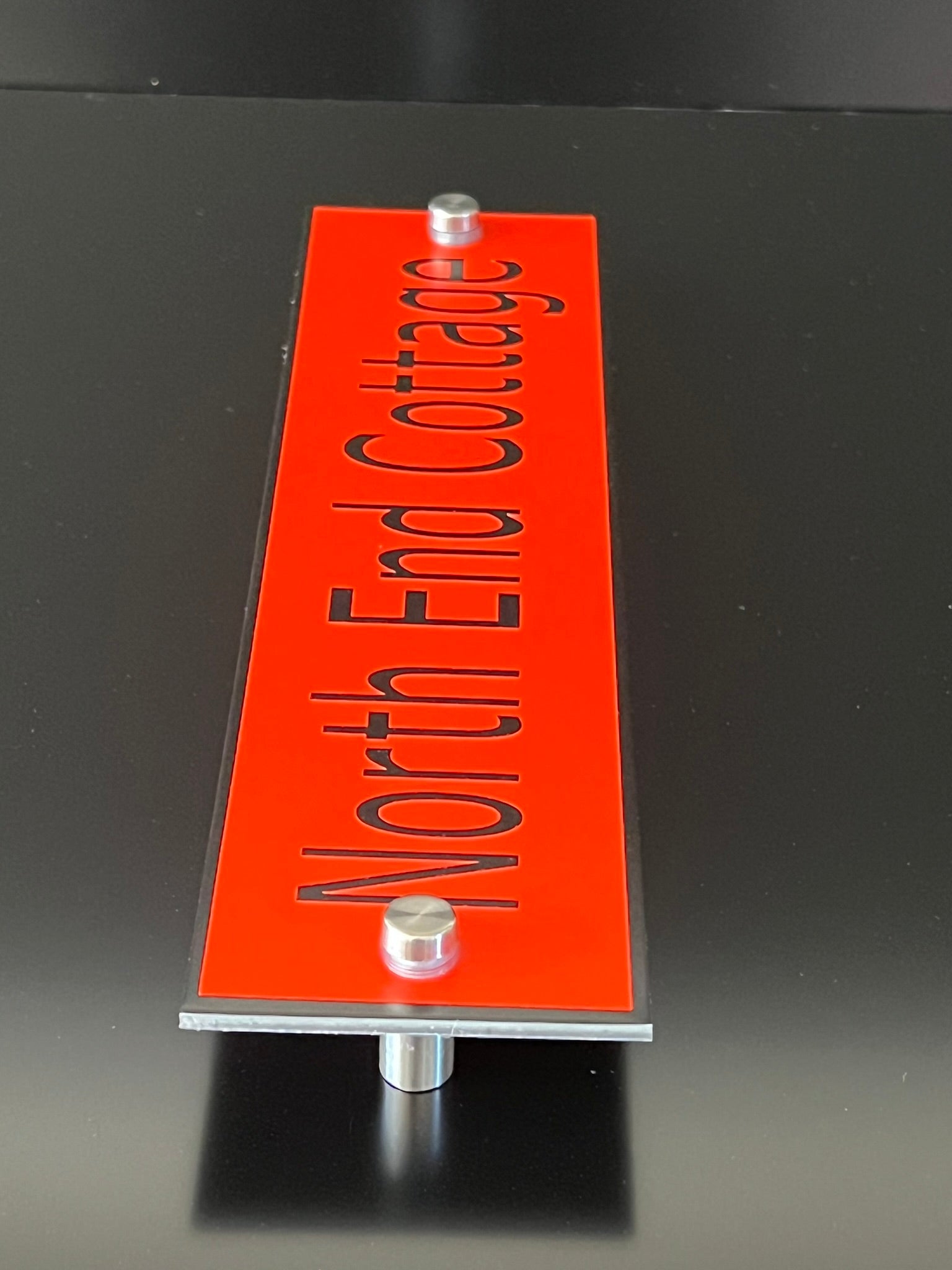 Red Aluminium House Sign with Black Lettering in Various Sizes