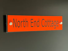 Red Aluminium House Sign with Black Lettering in Various Sizes