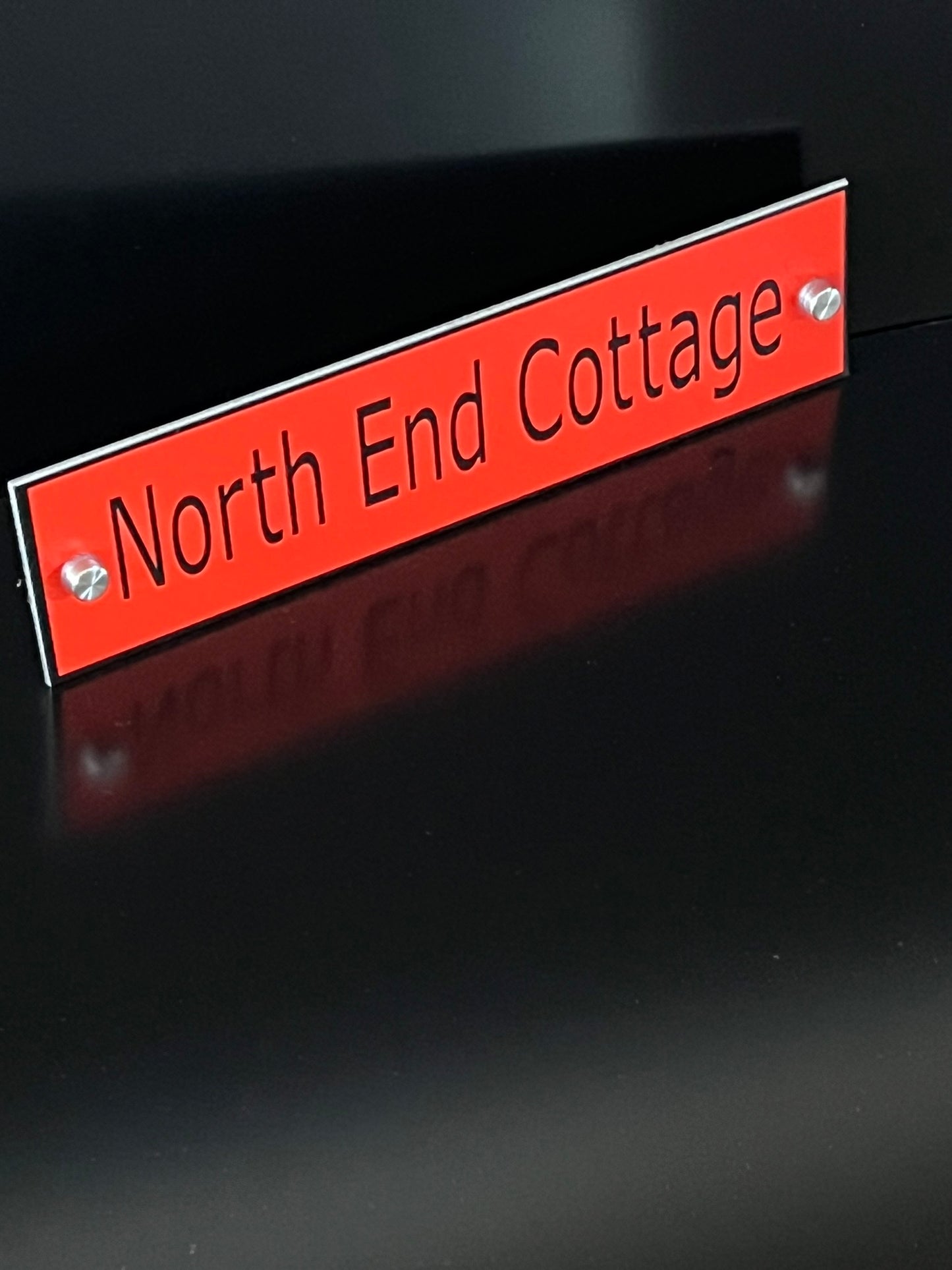 Red Aluminium House Sign with Black Lettering in Various Sizes