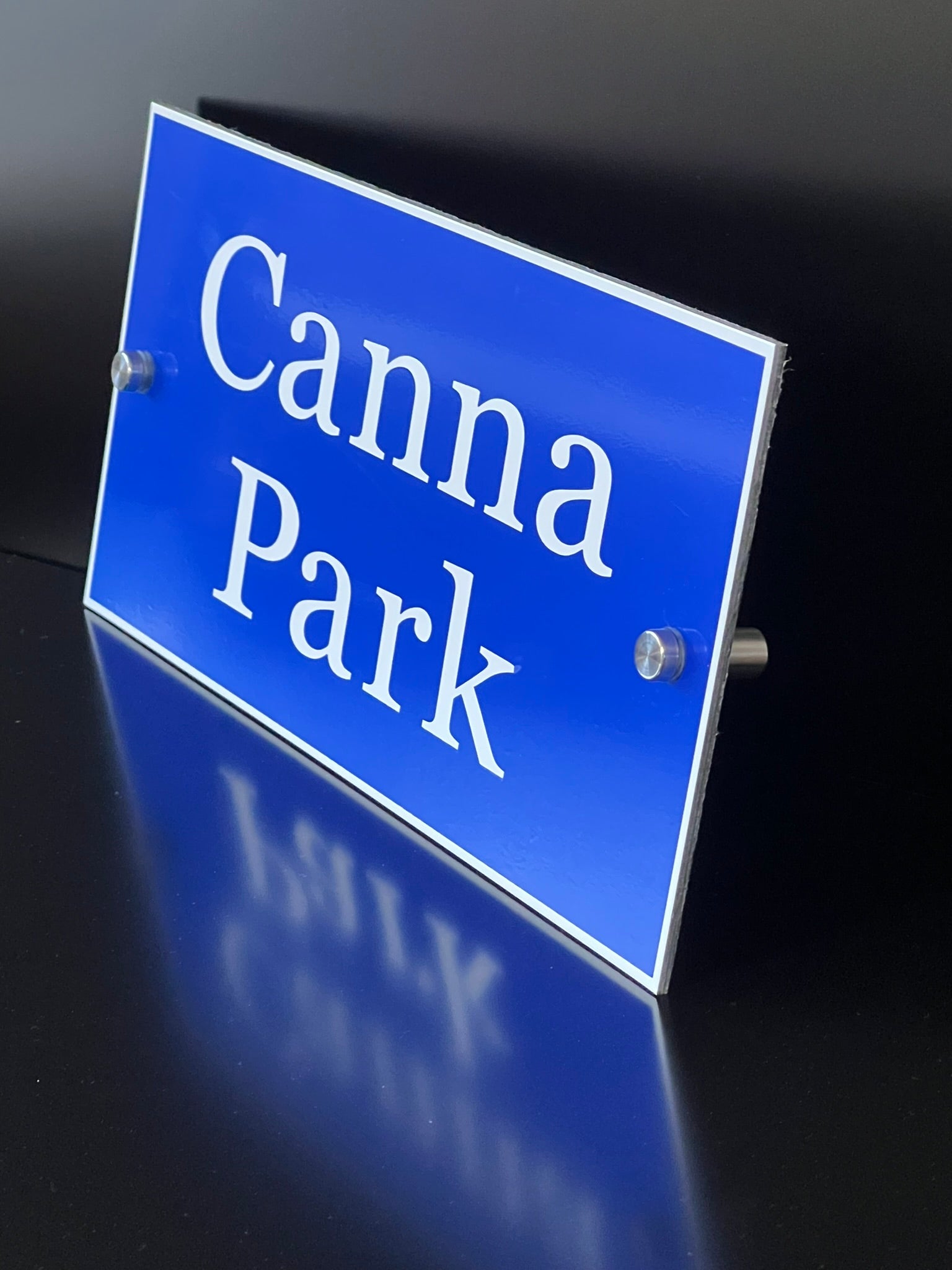 Blue Aluminium House Sign with White Lettering in Various Sizes