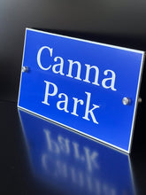 Blue Aluminium House Sign with White Lettering in Various Sizes