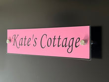 Pink Aluminium House Sign with Black Lettering in Various Sizes