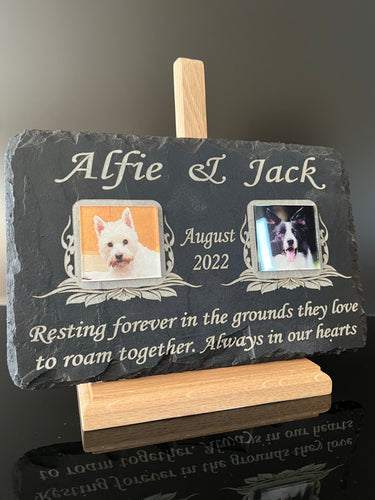 Double Pet Photo Memorial Slate Plaque Personalised. 2 pets on 1 plaque