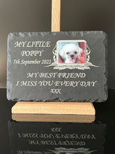Slate Pet Photo Memorial Grave Marker Plaque with Oak Stake Option