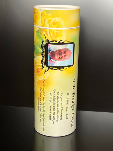 Personalised Ashes Scatter Tube yellow roses