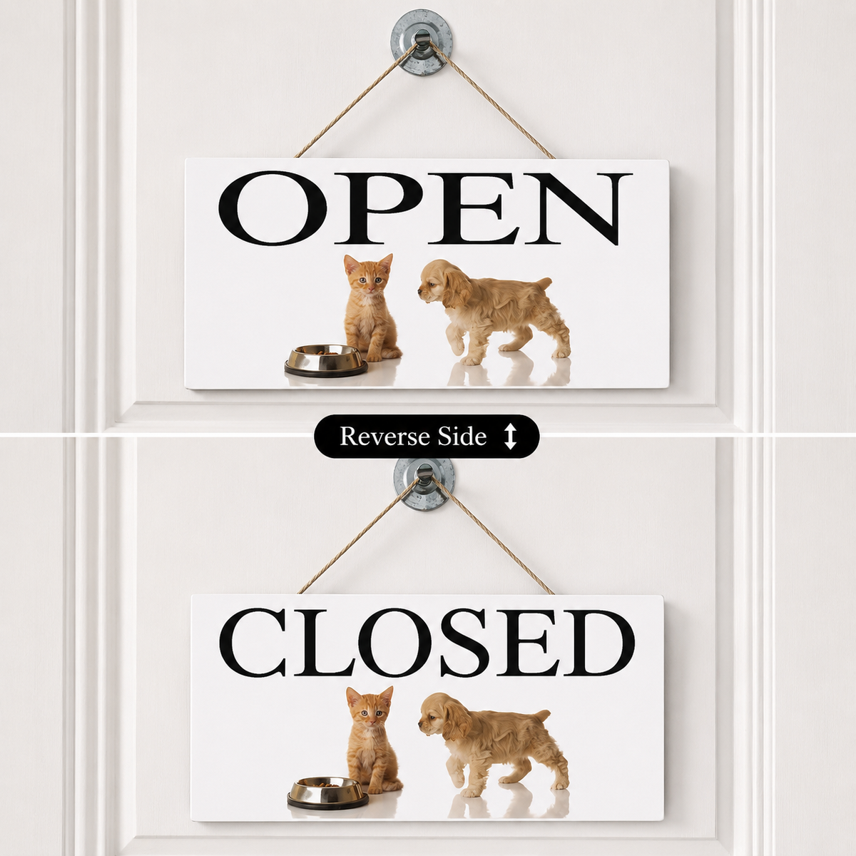 Open and closed puppy and kitten hanging sign for pet shops, groomers and veterinary practices