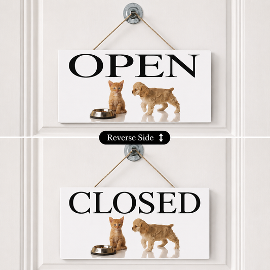 Open and closed puppy and kitten hanging sign for pet shops, groomers and veterinary practices