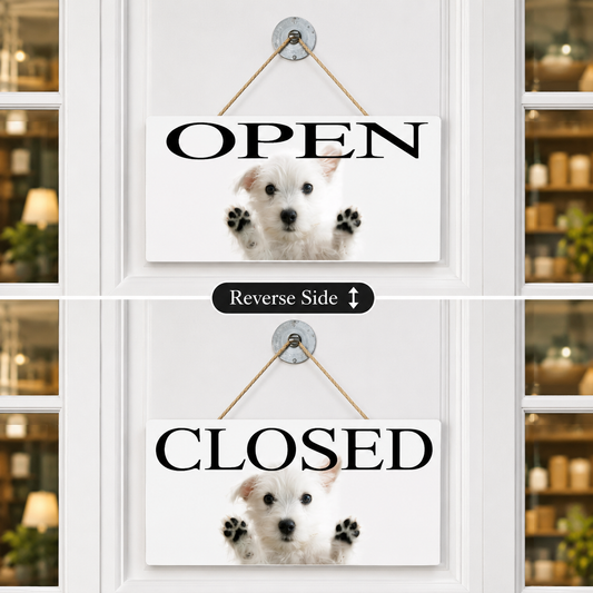 Open and closed puppy and kitten hanging sign for pet shops, groomers and veterinary practices