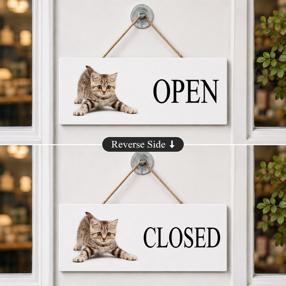 Open and closed puppy and kitten hanging sign for pet shops, groomers and veterinary practices