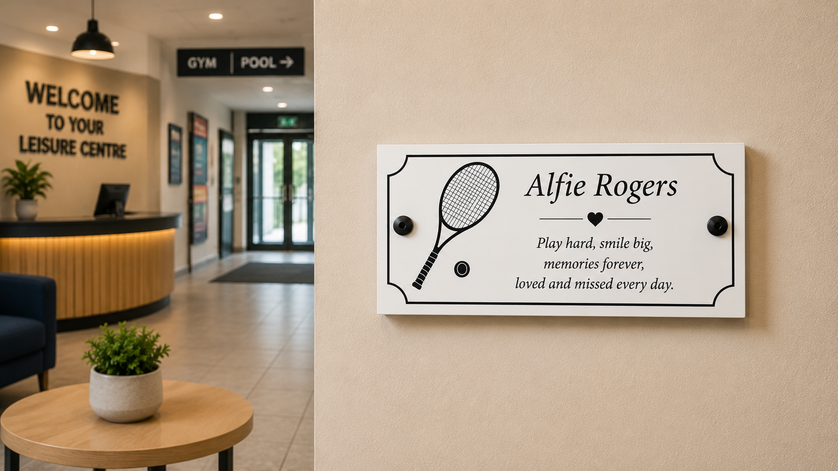 Personalised 16cm x 8cm replacement memorial plaque for wooden cross, grave marker or memorial bench with name, dates and remembrance wording
