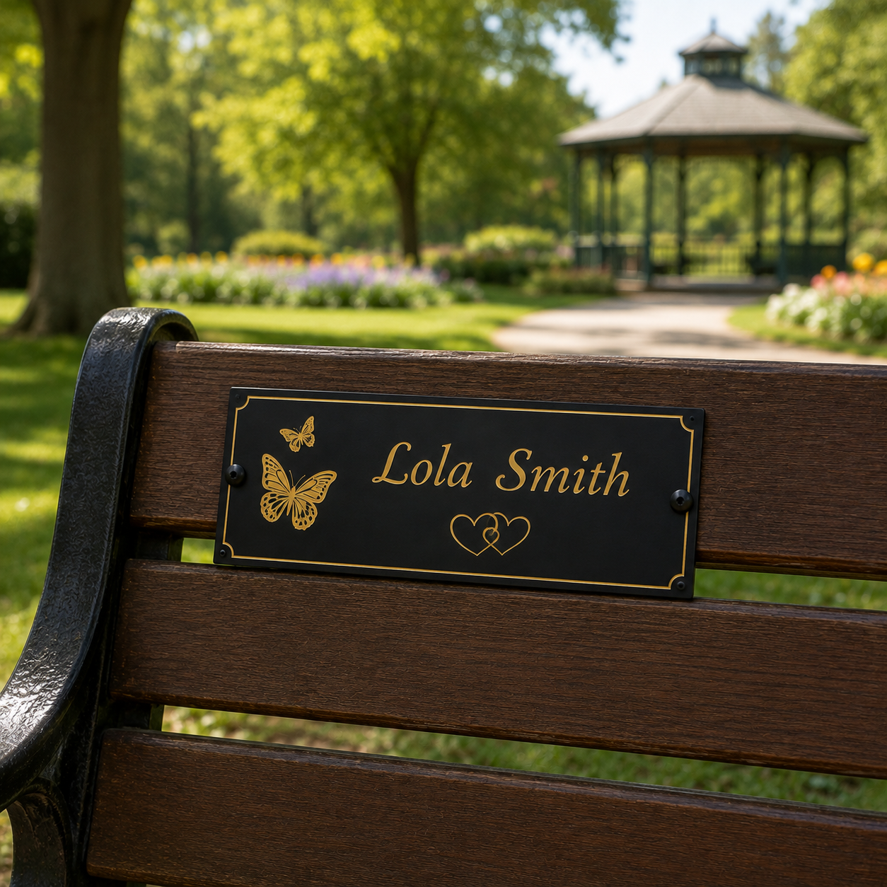 Personalised 16cm x 8cm replacement memorial plaque for wooden cross, grave marker or memorial bench with name, dates and remembrance wording