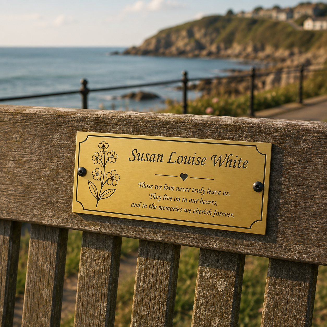 Personalised memorial plaque 18.5cm x 10.5cm for benches, walls, crosses and grave markers. Gold, Silver, Black, White or Photo plaque options.