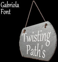 Decorative sign with 'Twisting Path's' text in Gabriola font on a rope for hanging
