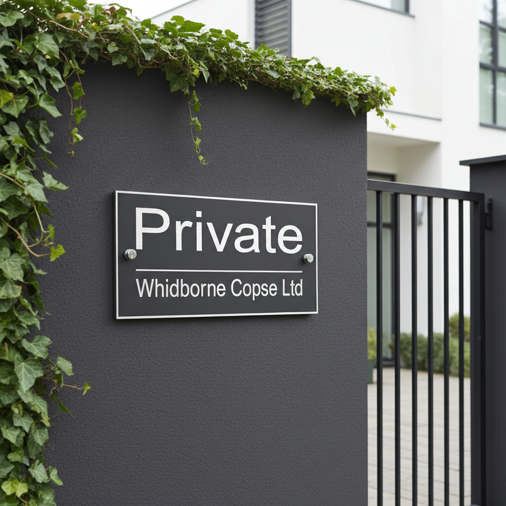 Private sign on a dark wall with greenery, indicating restricted access.
