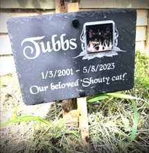 Slate Pet Photo Memorial Grave Marker Plaque with Oak Stake Option