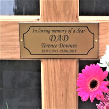 outdoor cemetary grave marker burial ground cross Wooden Memorial Cross Solid Oak Grave Marker & Personalised Photo Plaque
