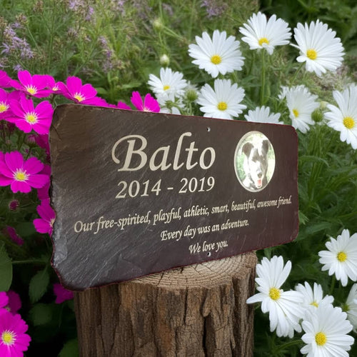 Dog memorial plaque with photo personalised to order
