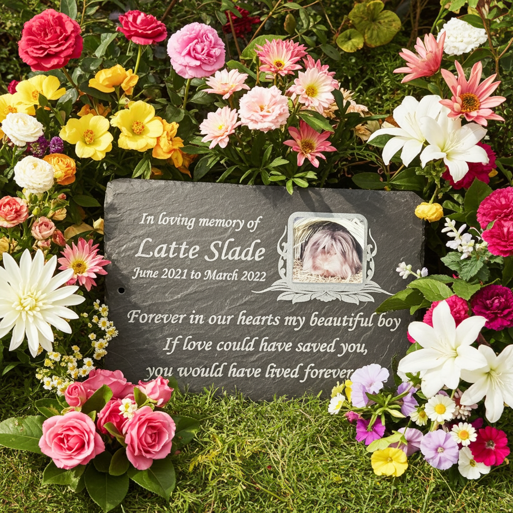 Personalised rabbit and guinea pig photo memorial plaque and grave marker for hamsters, birds, parrots, budgies, reptiles and tortoises
