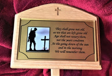 Wood grave marker with photo plaque