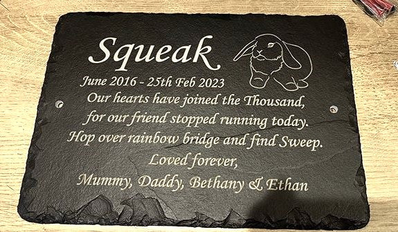 Memorial Slate Sign Plaque - Personalised for your Rabbit / Bunny / Lop Eared